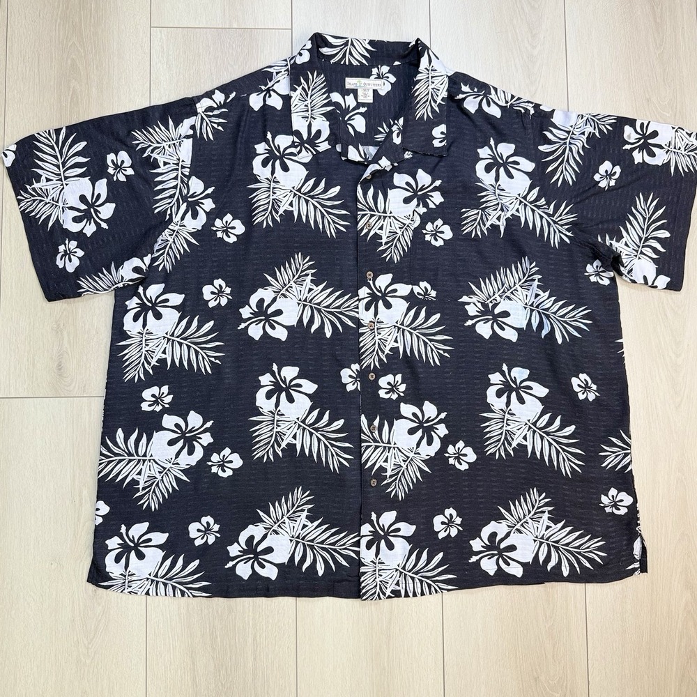 Island Outfitters Mens 3XLT Gray Hawaiian Shirt Floral Aloha Button Up Big Tall